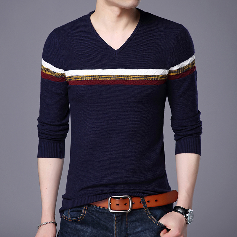 

Hot New Autumn Casual Sweater Men V-Neck Slim Fit Patchwork Men Sweaters Cotton Pullovers V-Neck Sweaters, Beige
