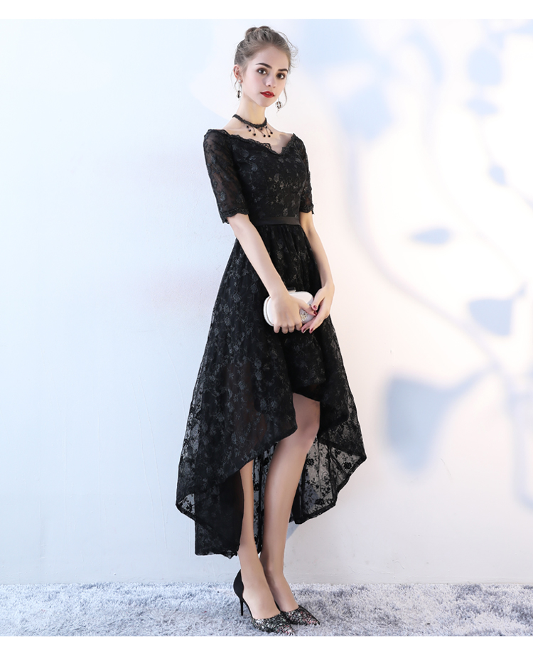 

2019 New Gothic Black High Low Wedding Dresses With Half Sleeves V Neck Inforfmal Women Non White Bridal Gowns For non Traditional Wedding