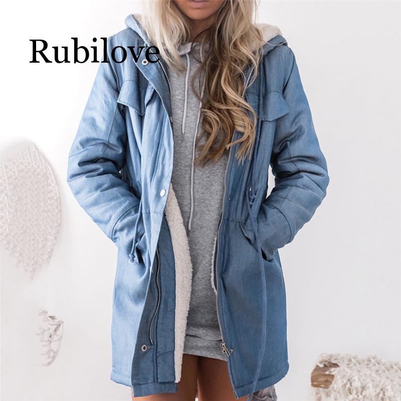 

Women' Hooded Jackets Female Jacket Plush Coat Casual Long Sleeve Denim Jacket Long Jean Outwear Overcoat Feminine Coat, Blue