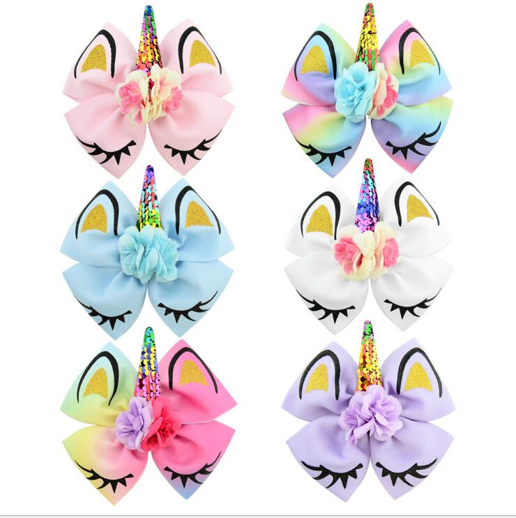 

6.3" JoJo Clip High Quality Bow With Cute Ear Design Hair Clip Ribbon Bow With Unicorn Horn Hair Accessories 885, 2#