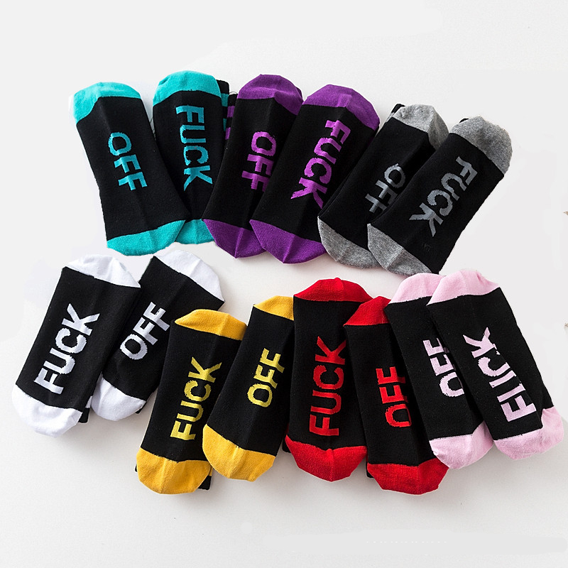 

Women Men's Socks Fuck-off Funny Sock Casual Sports Cotton Long Soft Socks English Letter Cotton Socks Short Novelty Funny Print Stockings, Purple