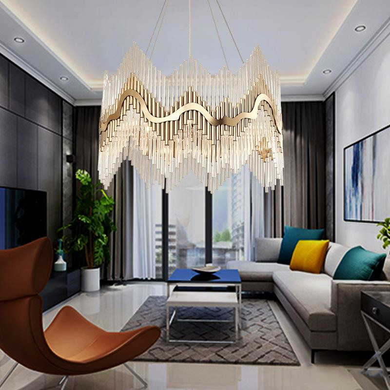 Luxury Modern Crystal Chandelier Gold Hanging Living Dining Room Lighting Fixture Luxury LED Lustres De Cristal 100-240V free UPS-image-465517130