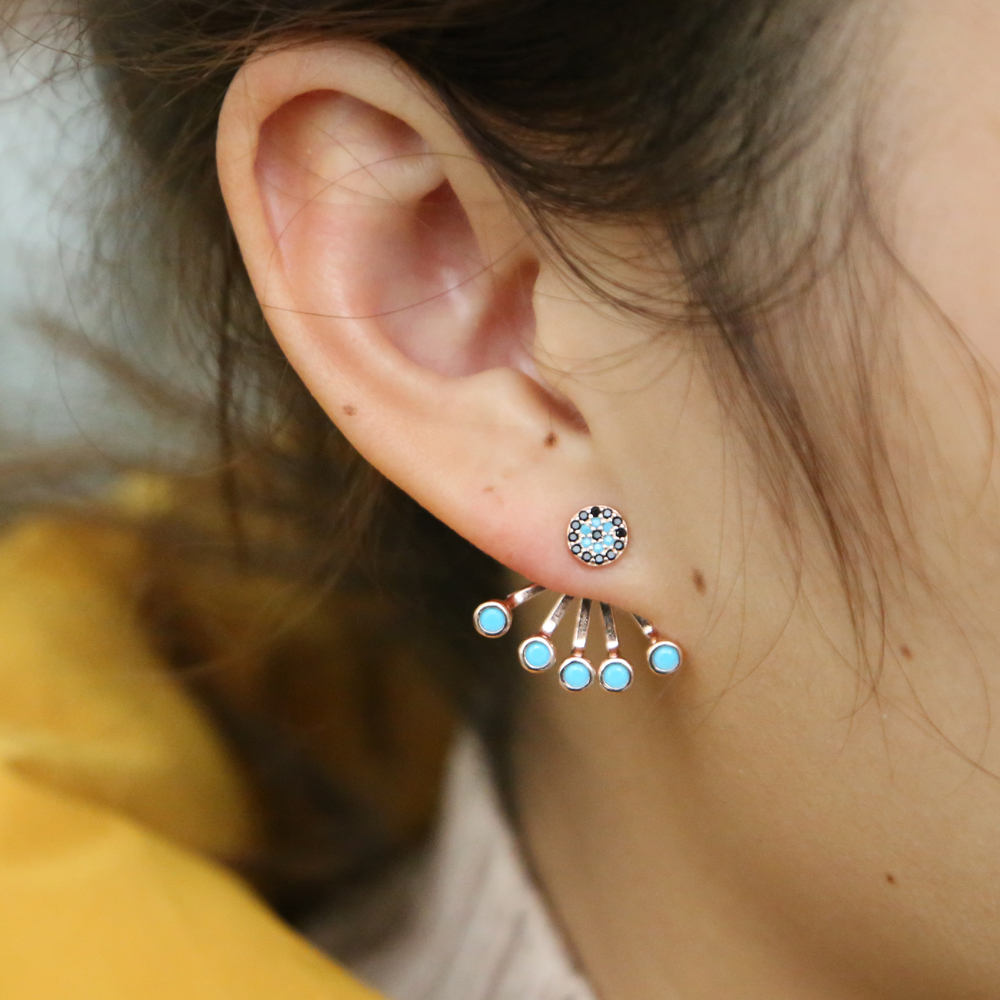

2019 Korea tassel style fan stud earrings Turkish evil eyes 100% 925 sterling silver women femme brinco fashion jewelry delicate