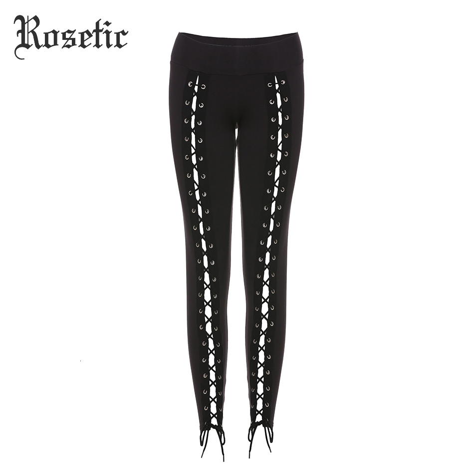 

Rosetic Gothic Leggings Pants Bandage Women Spring Black Slim Lace-Up Streetwear Skinny Fashion Sexy Casual Harajuku Goth Pants CJ191206