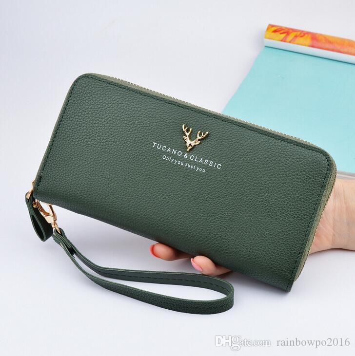 

Factory wholesale brand handbag fashion decoration woman deer head long wallet simple bulk embossed leather wallet Korean woman long wallet, Red