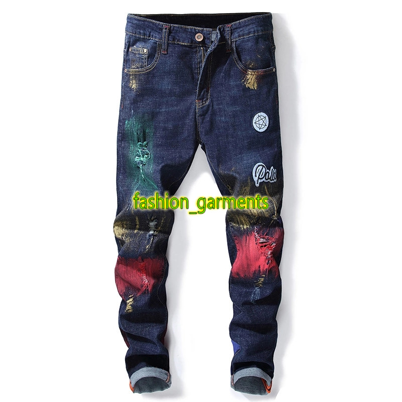 

New Fashion Jeans Mens Straight Jeans Men Embroidered Hole Jeans stylist High Quality Trousers Personality Tide Men Pants, Blue #1632