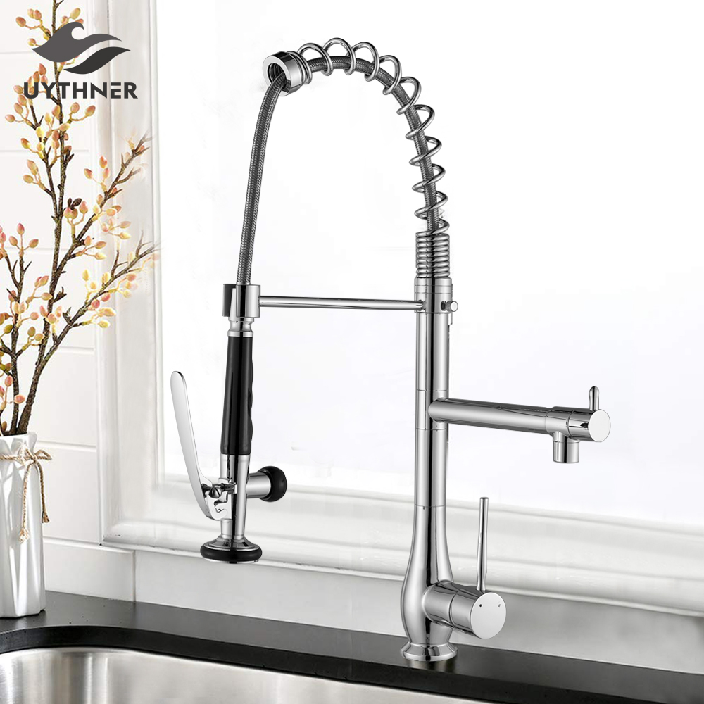 

Uythner Chrome For Kitchen Faucet Bathroom Basin Faucet Hot and Cold Water Mixer Tap Single Hole Dual Handles Dual Spout