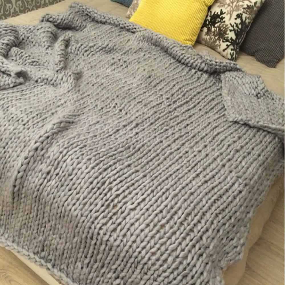 

Hand Chunky Knitted Blanket Large Soft Warm Winter Bed Sofa Blanket Thick Yarn Merino Wool Bulky Knitting