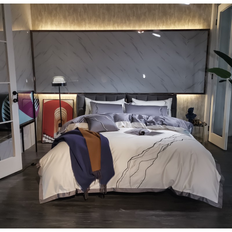 

2020 Embroidery Line texture bedding set King Queen Size Bed Linen 800TC egyptian Cotton Duvet Cover Bed Sheet Set Pillowcases