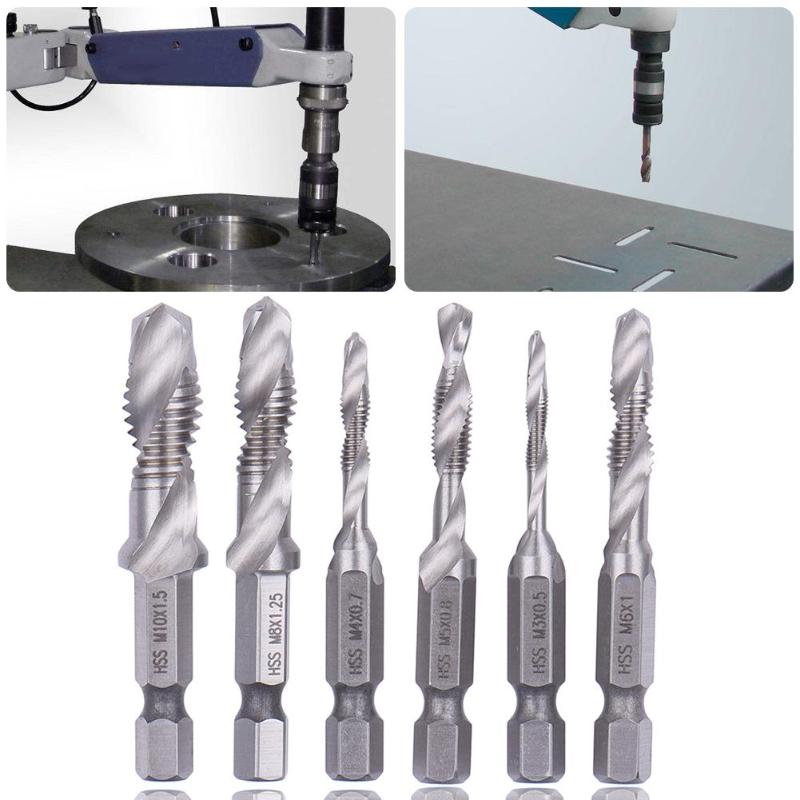 

M3-M10 Hex Screw Tap Drill Bits HSS Taps Woodworking Metric Combination Bit High Speed Steel Titanium 1/4 IN Quick Change