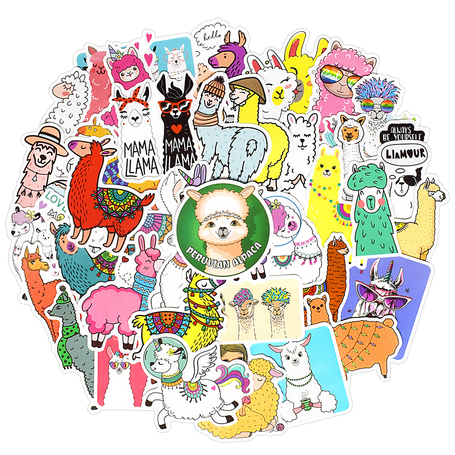 

50 Pcs Waterproof Cut Llama Stickers Pack Toys for Kids Teens to DIY Laptop Water Bottle Scrapbook Guitar Skateboard Bike Party Favors