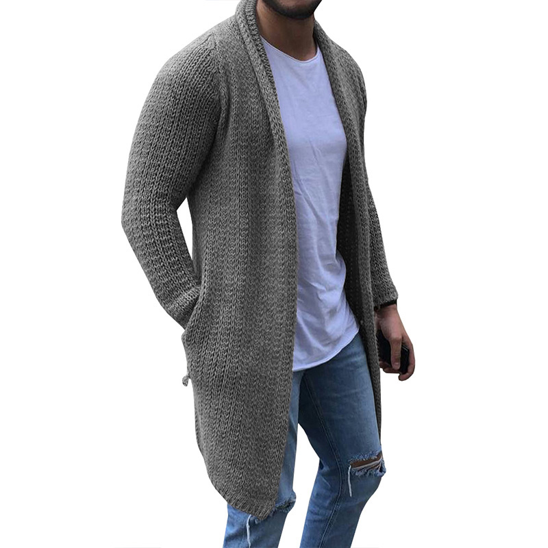 

Solid Turn-down Collar Men Sweater Cardigan Thick Loose Men Fashion Sweater Knitted Cardigan Casual Blue Gray Autumn Coat