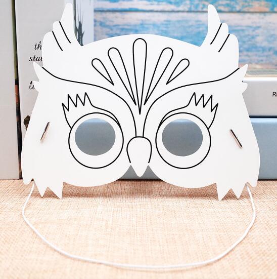 

Kindergarten Painting Handmade DIY Graffiti Blank Mask Art Material Owl Cartoon Paper Mask Painting Suitable for Children