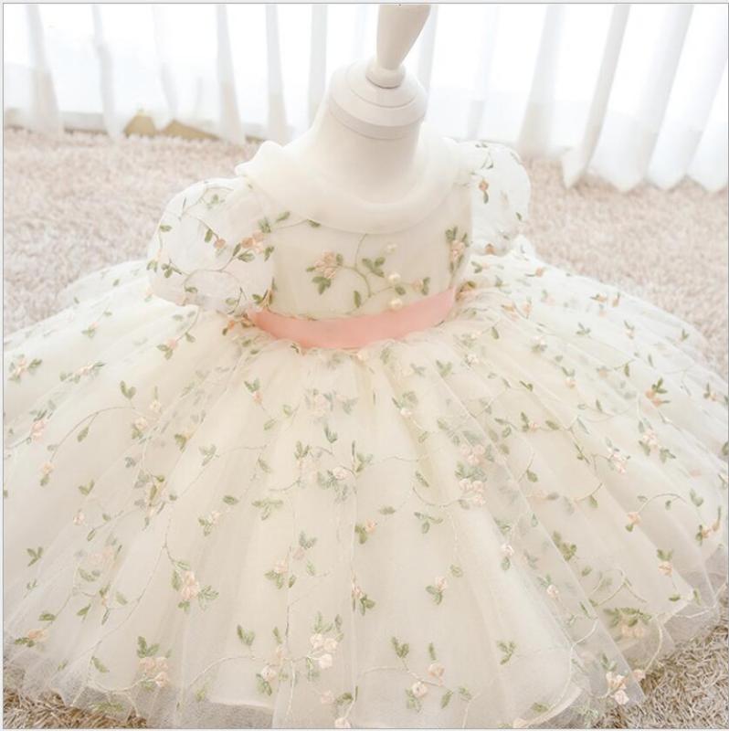 

Floral Tulle Princess Dress Kids Girl Wedding Pageant Party Ball Gown Flower Girls Evening Costume Holy Communion Dresses, White