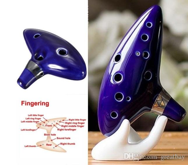 

Classical Musical Instrument Ceramic Ocarina 12 Hole Kiln-fired Ceramic Alto C Legend of Zelda Ocarina Flute with bag free shippiing, Blue