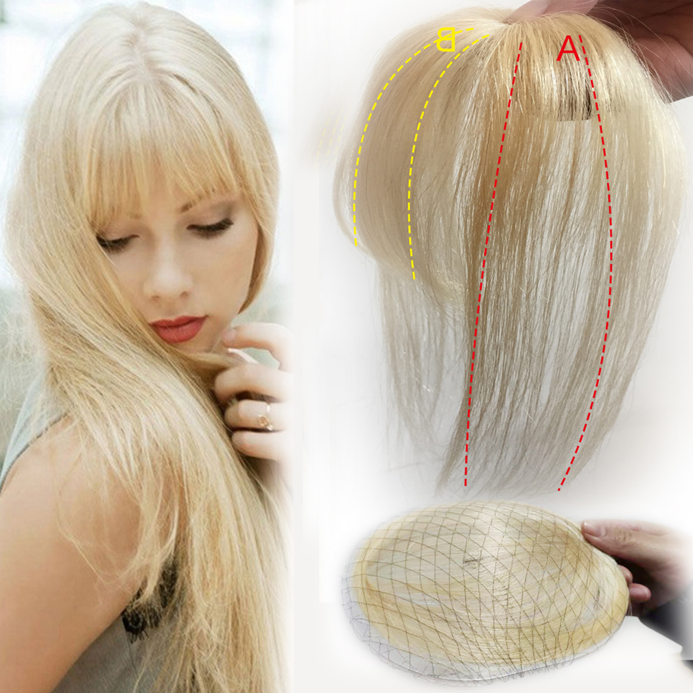 

Blonde Clip in Bangs 3D Fringe Bangs Human Hair Topper Extension Clip In Crown Hairpiece for Women short angle Brown