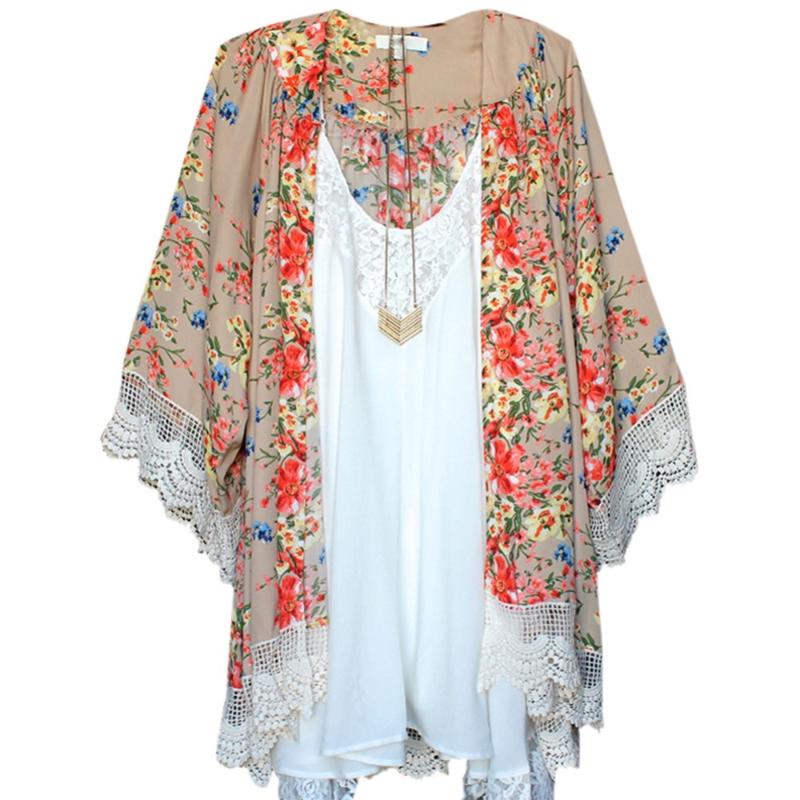Kimono da donna Boho MOTIVO FLOREALE sciarpa cappotto Cape Giacca Maglia Giacca Estate