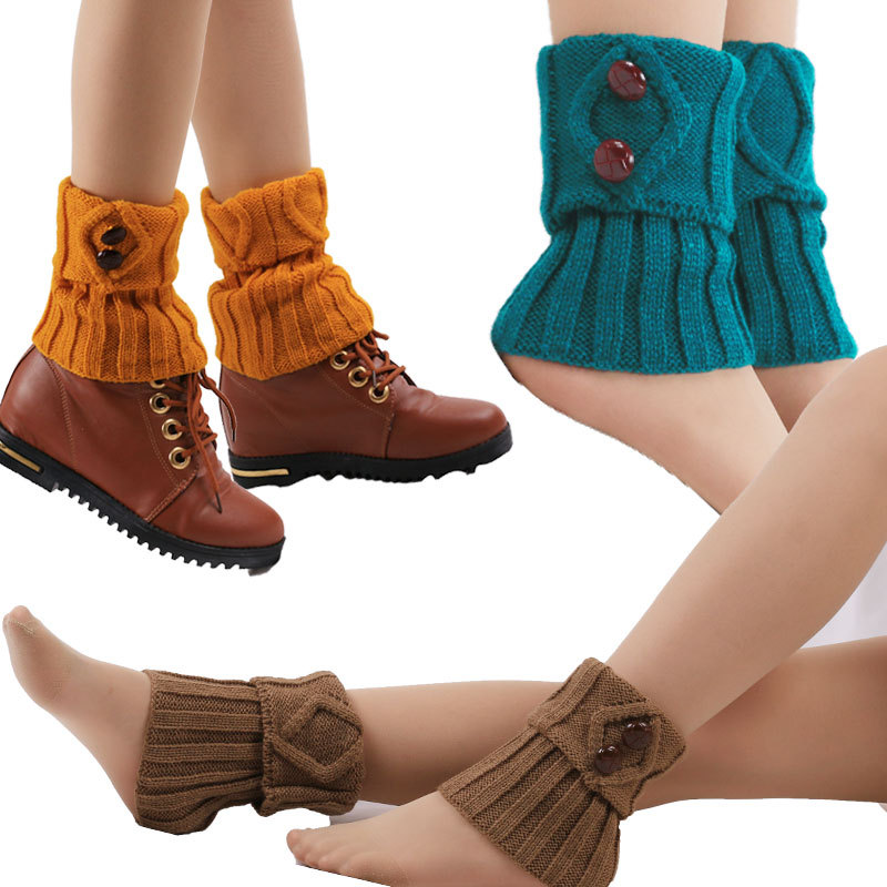 

Button Socks Women's Knitted Leg Sleeve Yarn Boot Cover Loose-Fit Short Foot Cover Warm Turned Mouth Shoe, White