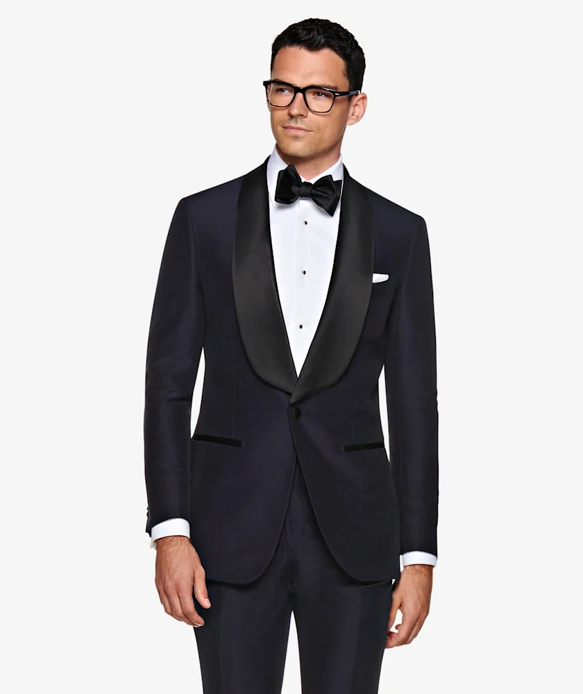 

Navy Blue Groom Tuxedos Black Shawl Lapel Men Wedding Tuxedo Fashion Men Jacket Blazer Men Prom Dinner/Darty Suit(Jacket+Pants+Tie) 1854, Same as image