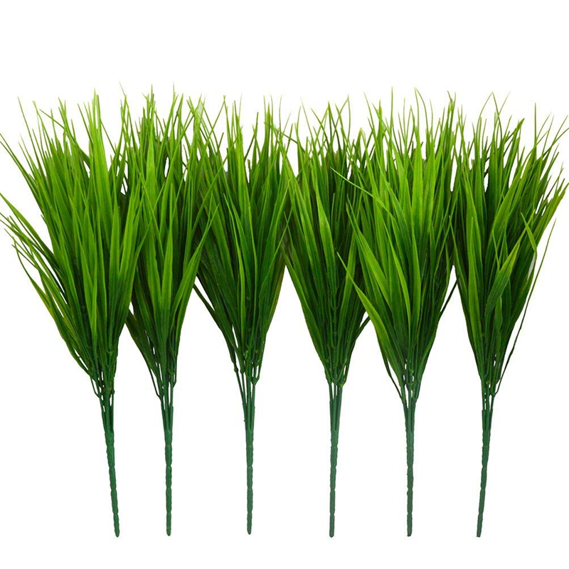 

6Pcs 15 inch Artificial Plastic Wheatgrass Faux Shrubs Simulation Greenery Plants Indoor Outside Home Garden Office Verandah Wed, Green