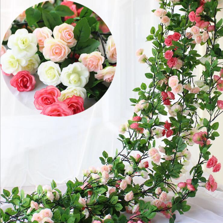 

Artificial Flowers Ivy Vine Leaf Garland 2.45M Long Silk Rose Flower Wedding Partys Home Decoration Wreath Favors LXL838-1