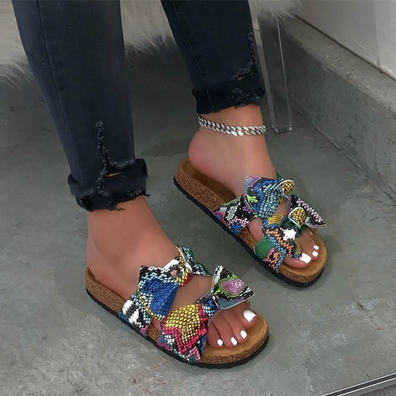 

New Women Snake Colorful Slipper Shoes Ladies Multicolor Slide Bow-Knot Slip On Sandals Woman Non-Slip Beach Shoes Size 37-42, Snake pattern