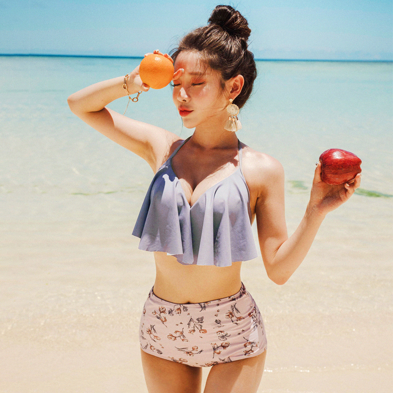 

women push up bikini set high waisted flouching swimwear vintage two pieces bathing suit 2020 newest beach wear maillot de bain