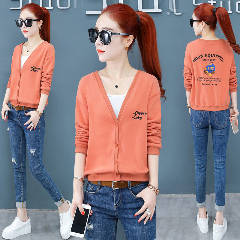

New Spring 2020 Women's Short Korean Style Loose Knit Female V-neck Long-sleeve Cardigan Jacket Tide Casual Sweater Outerwear, Yellow
