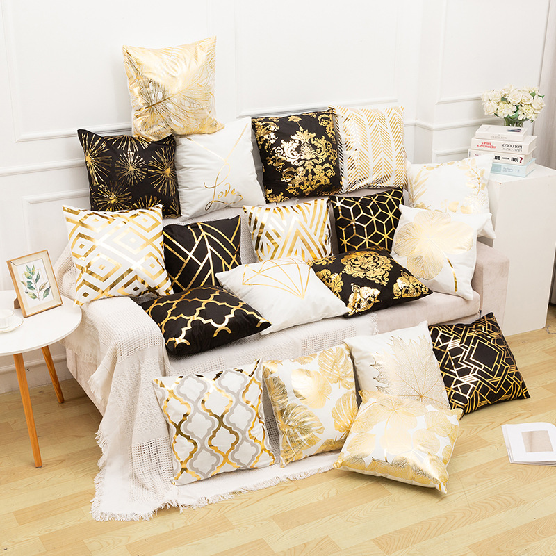 

2020 gold stamping pillow case customized popular household European classic sofa cushion cover gold stamping waist pillow case, As shown