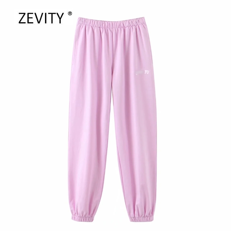 

Zevity New Women fashion letters embroidery pink jogging pants chic female elastic waist casual pantalones mujer trousers P857, As pic p857xqb