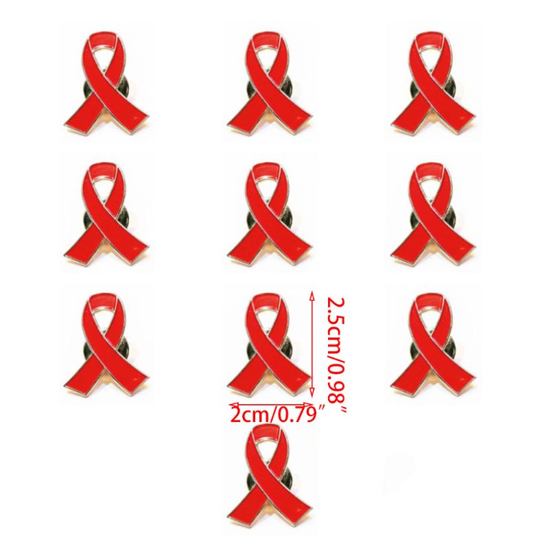 

10pcs/lot HIV Jewelry Enamel red Ribbon Brooch Pins Surviving Breast Cancer Awareness Hope Lapel Buttons Badges, Gray