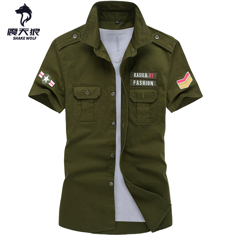 

Plus Size -6XL Summer Mens Shirts Male Army Camouflage Short Sleeve Cotton Shirts Men Business Shirt Brand Clothing