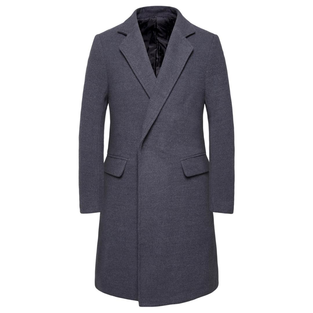 

Winter Wool Coat Men's High Quality Wool Coat Casual Slim Lapel Men's Long Cotton Collar Trench, Black