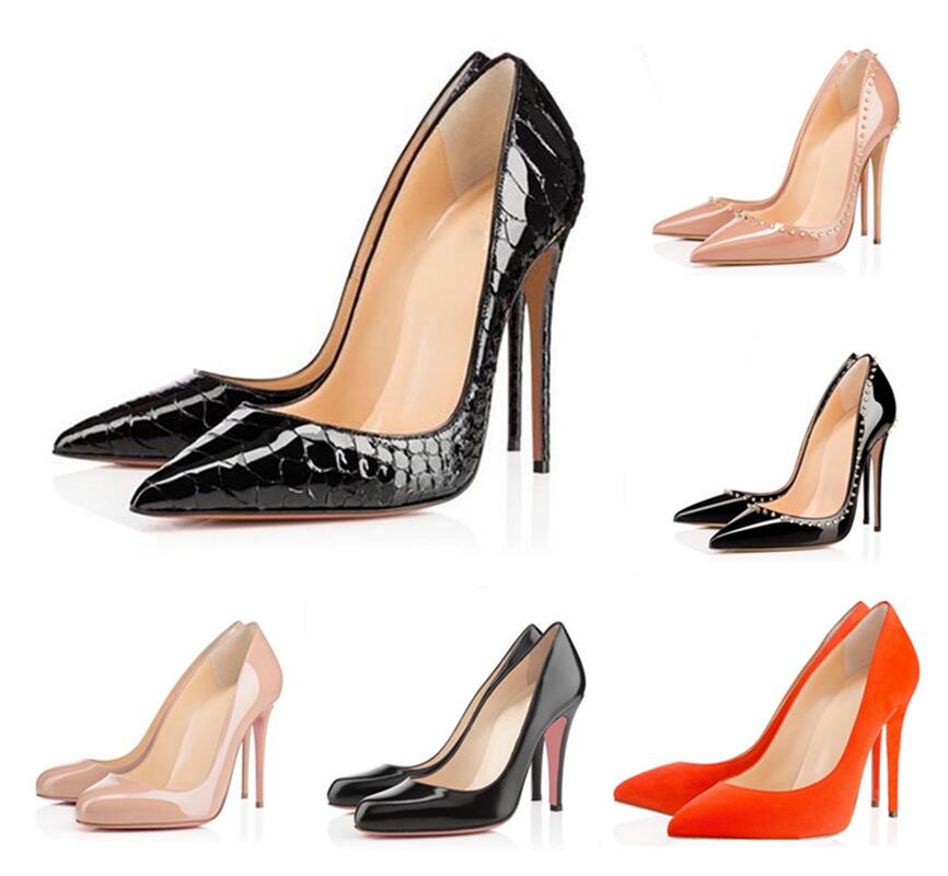 

2020 HOT Fashion high quality Women Shoes rivet Red Bottom kate style 8 10 12cm Round Pointed Toes Pumps bottoms High heels Wedding shoes, 13