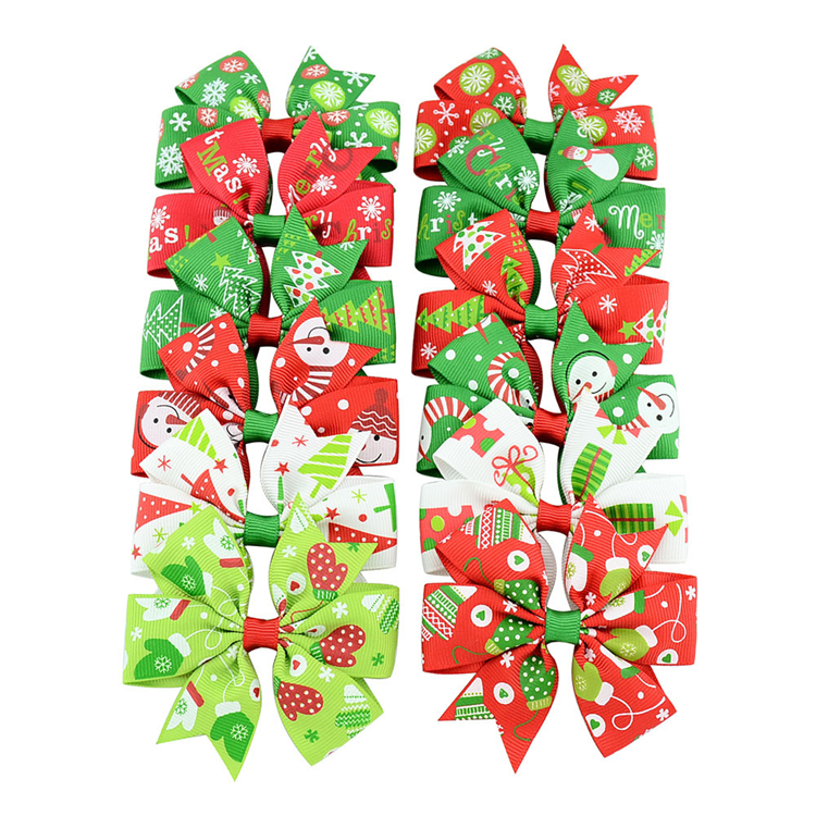 

3 inch Baby Bow Hair Clips Christmas Grosgrain Ribbon Bows WITH Clip Snow Baby Girl Pinwheel Hairpins Xmas Hair Pin Accessories FJ425, Mixed color