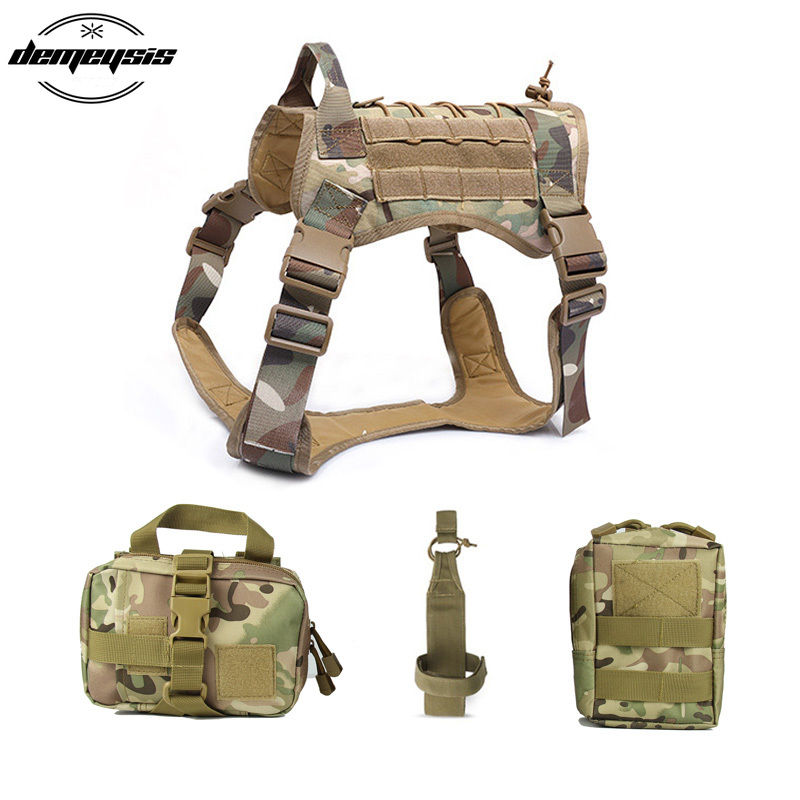 

Tactical Service Dog Vest Camouflage Hunting Molle K9 Dog Harness with Pouches Water Bottle Carrier Bag, Black