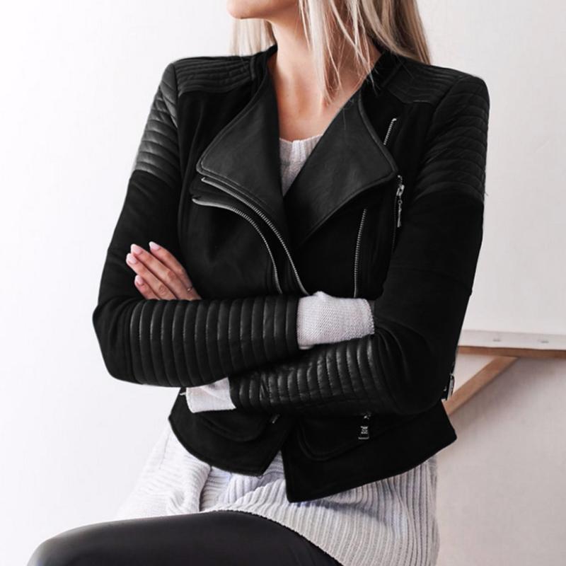 

Outwear Jackets Biker Motorcycle Women Vintage Leather Zipper Short Simple Slim Coat Retro Jacket Soft Zipper Short Coat Top, Black