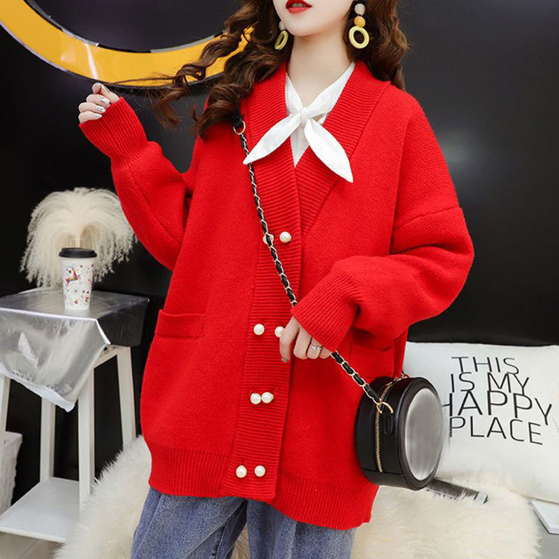 

Casual V-neck Women Loose Cardigan Double-breasted Long Sweaters Female Knit Cardigans 4Colors, Yellow