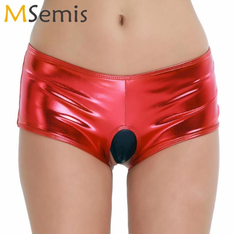 

Women Lingerie Shiny Metallic Crotchless Backless Bikini Panties Sissy Clubwear Hot Open Crotch Wetlook Leather Briefs Underwear, Black