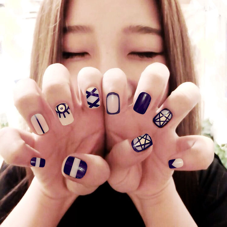 

Fashion Short Black 24 sheet/set Fake False Nail Tips Square Full Cover Beauty Glue Design Art Manicure Nail Stickers D63, D63 24 sheet