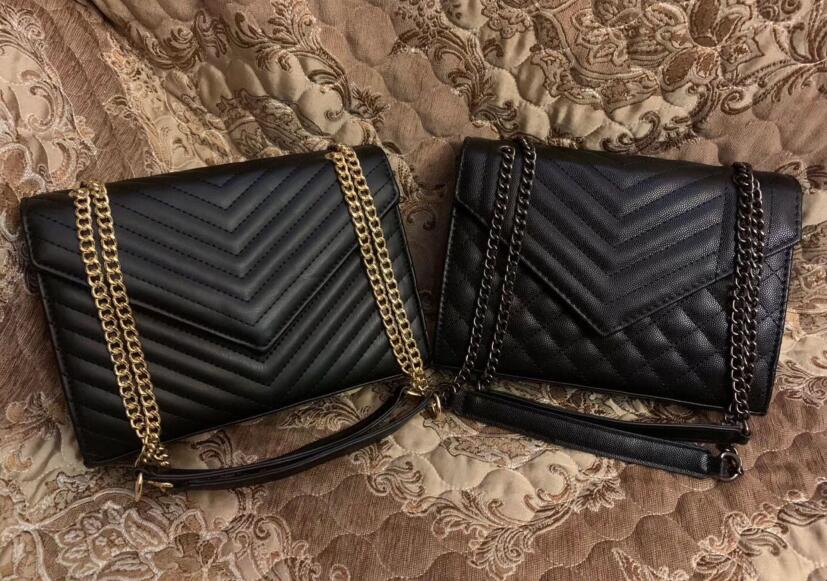 

High Quality Famous Designer Shoulder Bag Pu Leather Fashion Gold Chain Bag Cross Body Pure Color Female Women Handbag Cross Body 6625#, Blac and black chain