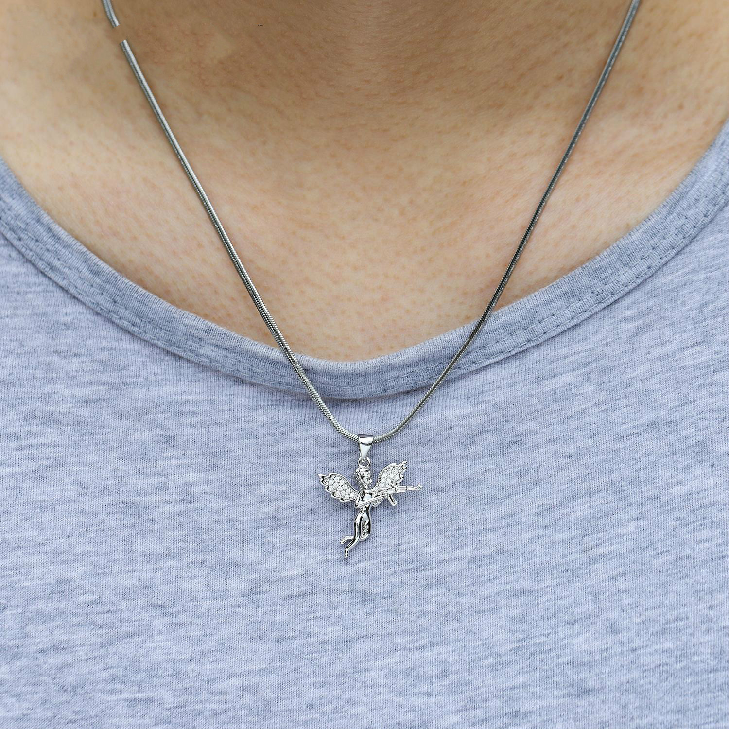 

Wholesale- Angel Necklace Pendant Copper Inlaid Zircon Gold Plated Pendant Small And Exquisite With Stainless Steel Chain Pendant