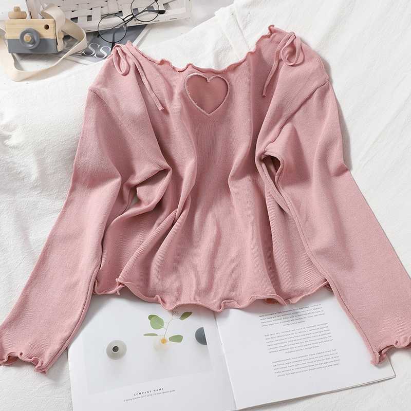 

Korean Love Heart Hollow-out Knitted Pullover Women Long Sleeve Bow Tie O-neck Knitwear Slim Fashion Pull Femme Cotton Polyester, Black