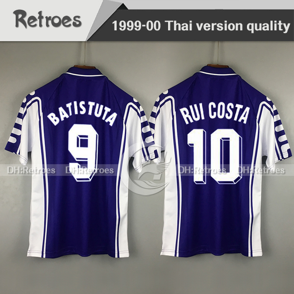 

1998 1999 2000 Retro Florence Soccer Jersey 98 99 Florence Home # 9 BATISTUTA # 10 RUI COSTA 99 20 Retro Soccer Shirt Football Shirt, 99-00