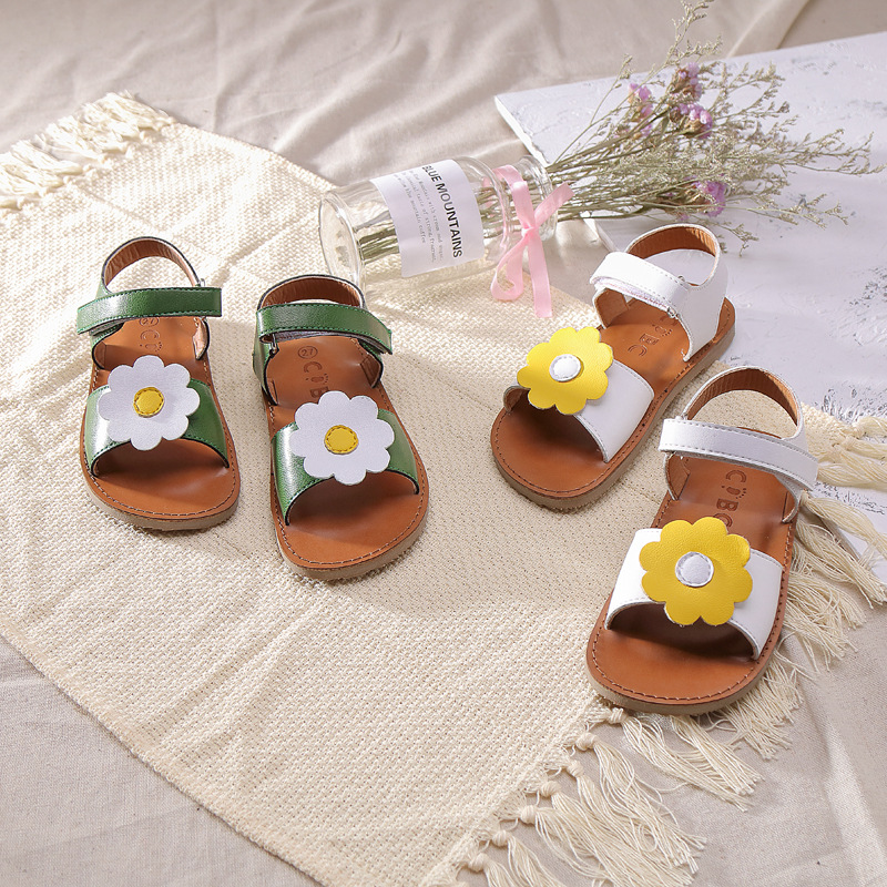 

Flower Princess Shoes Elegant Girls Summer Beach Shoes Open Toe Children Sandals Hook Loop Kids Sandals Sweet Sandalias Sandales, Green