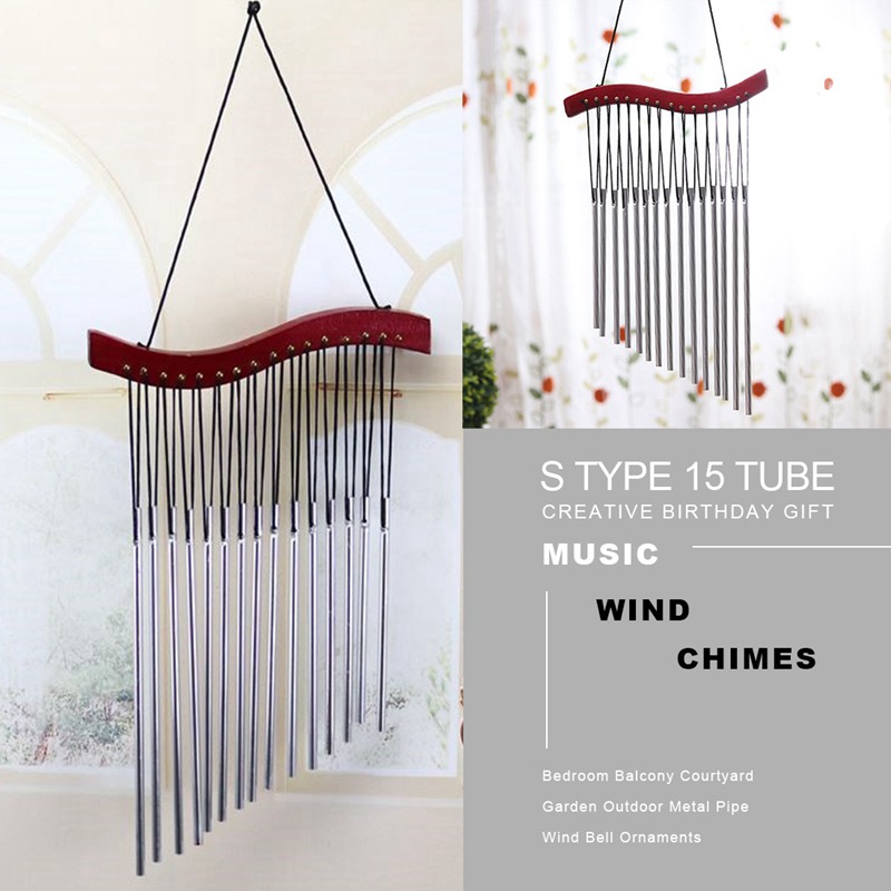 

S type 15 tube wood music wind chimes creative birthday gift bedroom balcony courtyard garden outdoor metal pipe wind chime orna