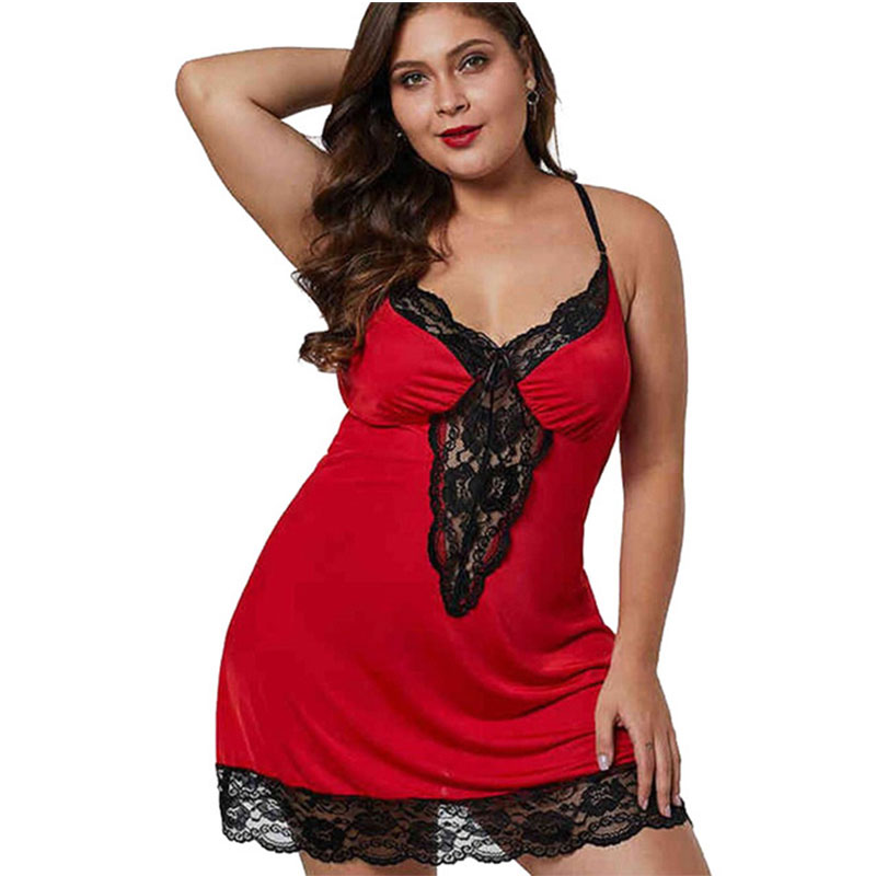 

Women Lace Sexy Nightwear Plus Size Lingerie Deep V-Neck Sleepwear Underwear Dress Nightdress Nightgown Sleep Robe, As pic