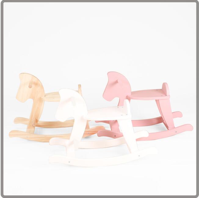 Children Furniture Trojan horse Ins wooden rocking Nordic style children's room early education center one year old gift shooting accessorie-image-507614925