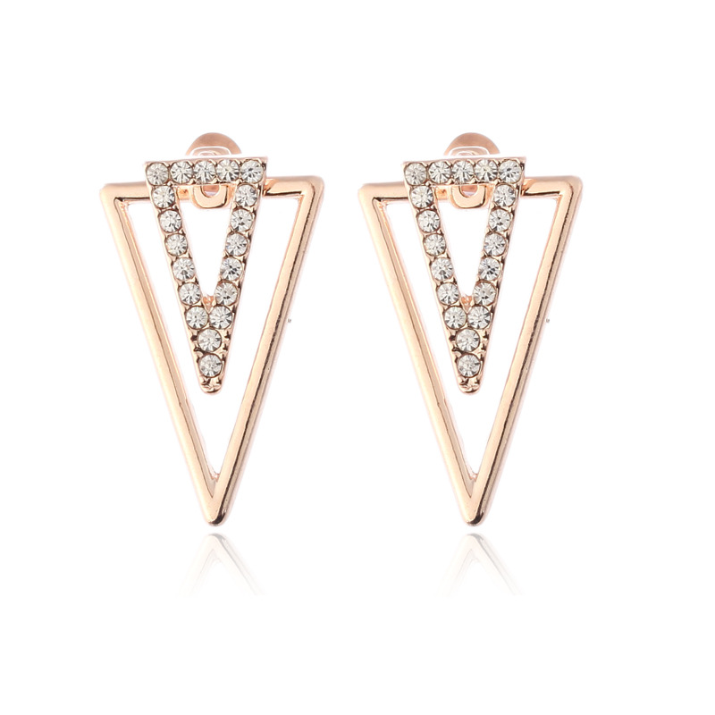 Boucles d'oreilles Triangle Double face en cristal pour femmes, couleur or, Bijoux à la mode, nouvelles boucles d'oreilles