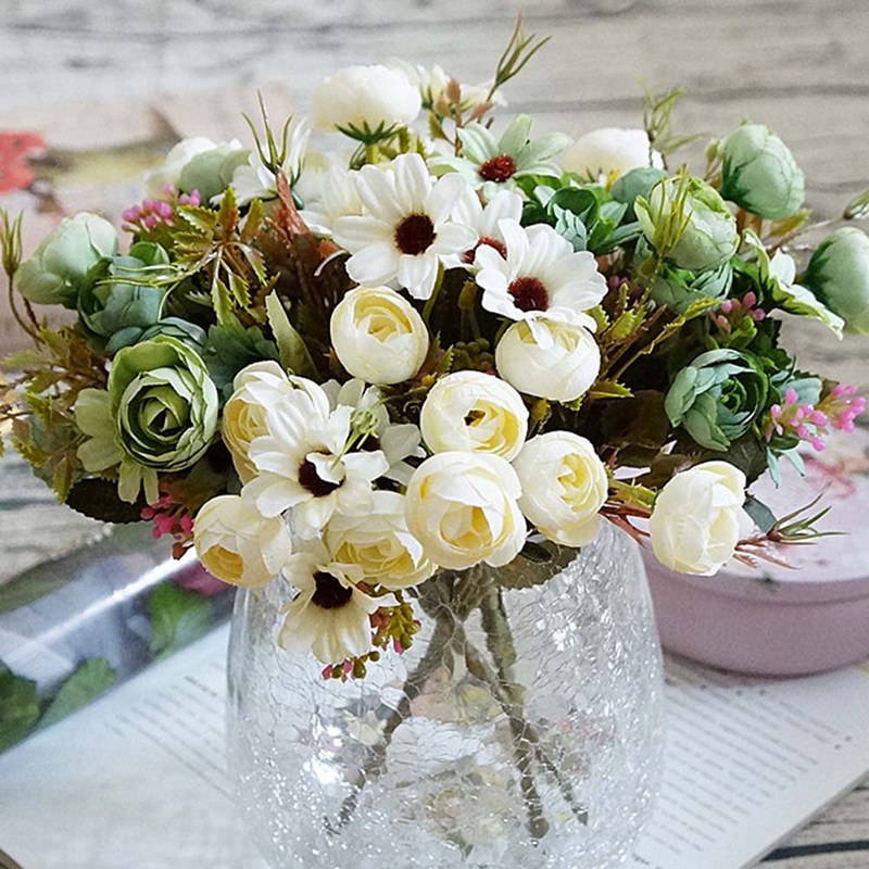 

Wedding Decoration Fake Peony Flower Wedding Mini Rose Artificial Silk Flower Bouquet Bride Home, Wt